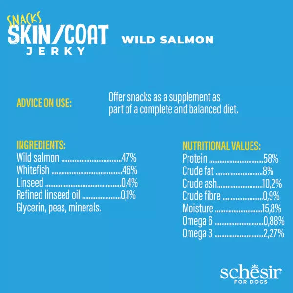 SCHESIR SNACKS - SKIN & COAT JERKY - WILD SALMON 7 SCHESIR SNACKS - SKIN & COAT JERKY - WILD SALMON - Image 5